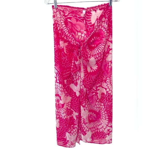 Victoria's Secret Sarong Wrap Skirt Cover Up Pareo Scarf Pink Floral Butterfly💖 - Picture 1 of 4